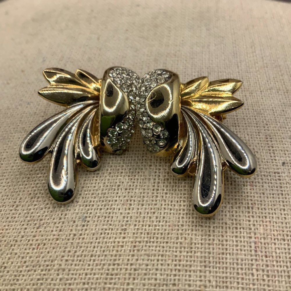 Joan Collins Vintage Silver & Gold tone w/Clear Crystals Clipped Earrings